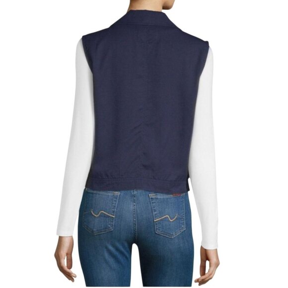 Sanctuary Anthropologie Large Moto Vest Front Zip Asymmetrical Navy Blue NWT - Picture 3 of 10